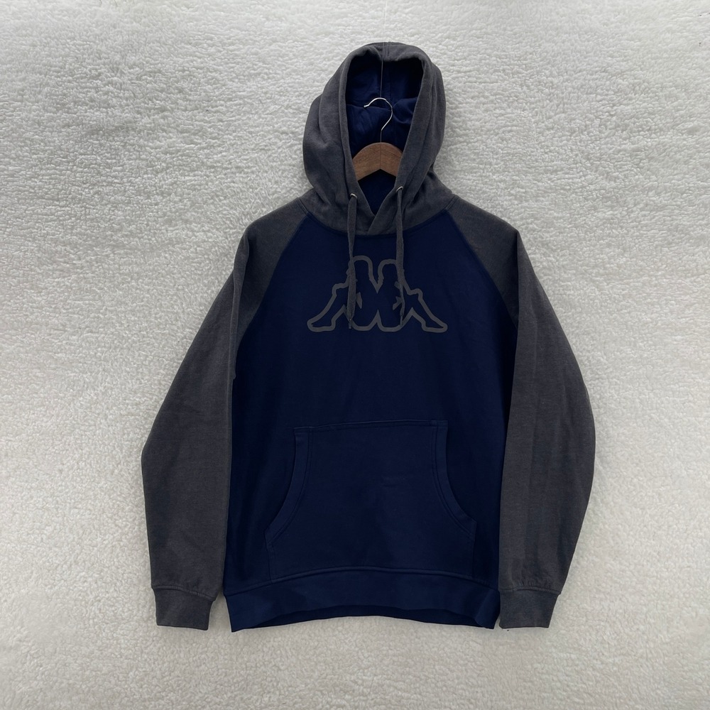 Kappa Mens XL Hoodie Navy Blue Grey Pullover Sweatshirt Soccer Sports Athleisure